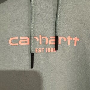 Carhartt Green Hoodie with Peach Logo Large Tall